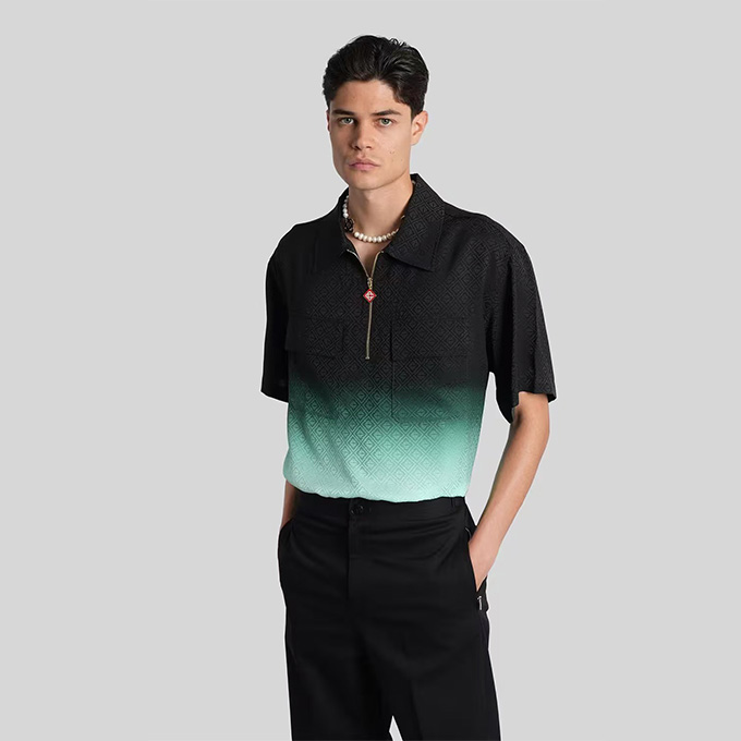 casablanca gradient jacquard silk half-zip polo shirt